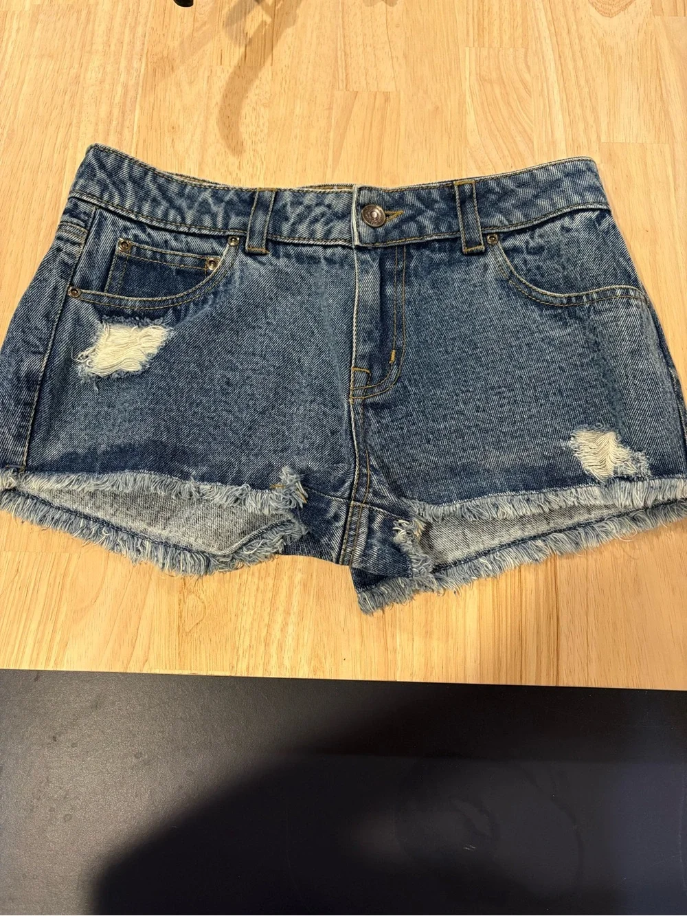 Derek Heart Dark Blue Distressed Denim Shorts